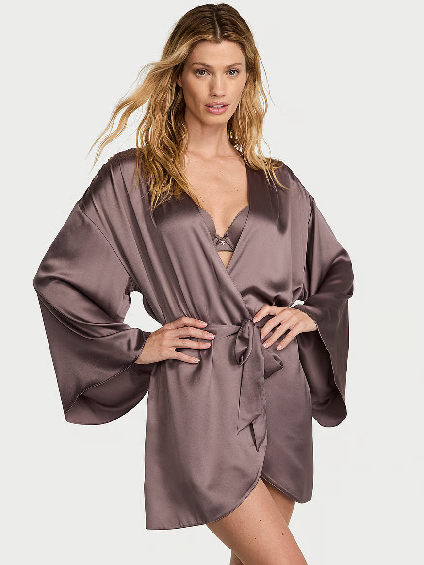 Buy Satin Short Robe, Cloudy Grey - Order Robes online - Victoria's Secret US | Victoria's Secret (US / CA )