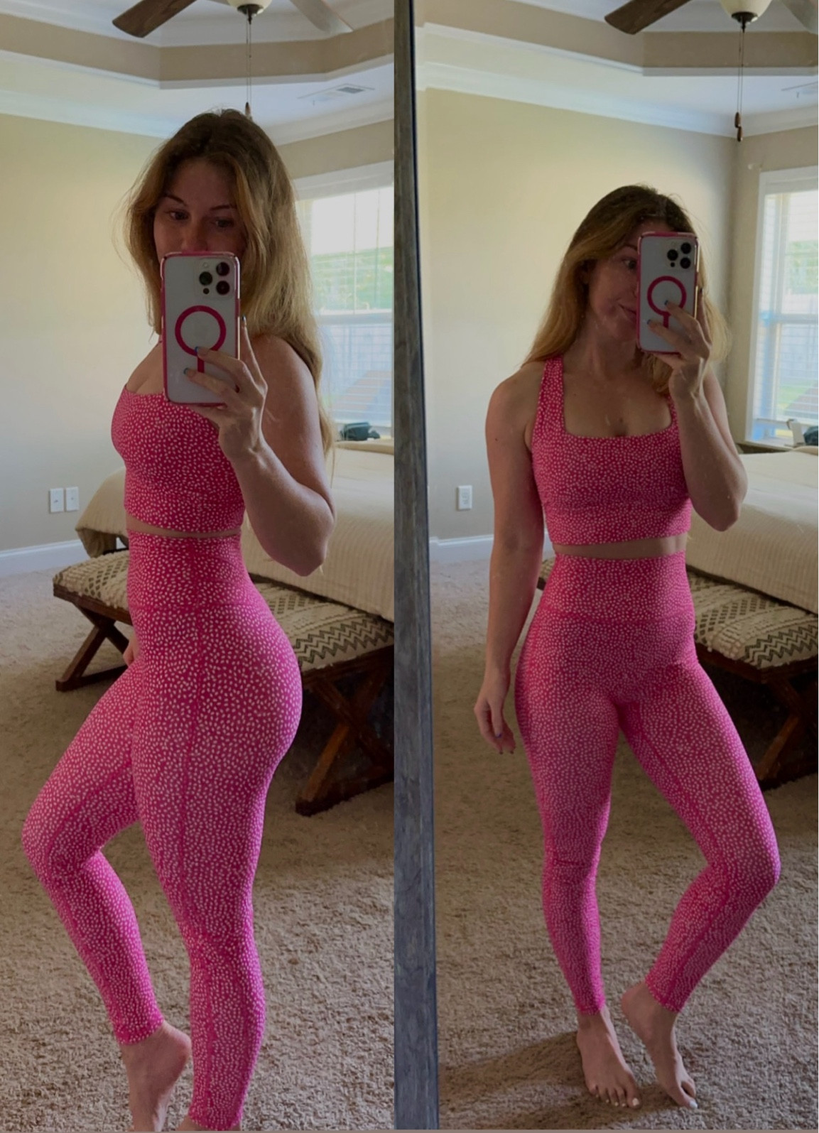 Top XS 
Bottom XS
The website doesn’t have these colors anymore but I linked new ones they have that are similar & a great Amazon dupe in identical print! 

#LTKWorkwear #LTKActive #LTKFindsUnder50