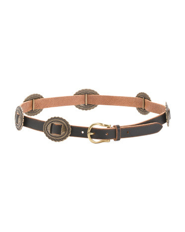 Women's Made In Italy Leather Multi Metal Strap Plaque Belt | TJ Maxx