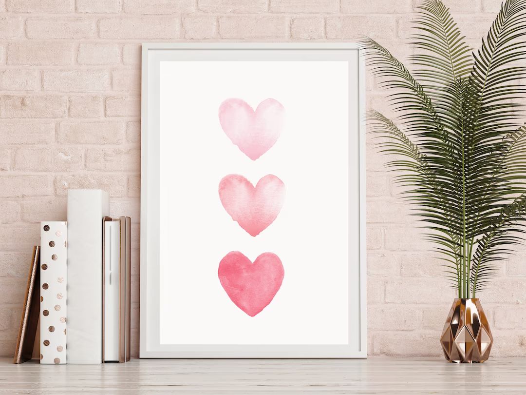 Pastel Pink Valentines Day Decor. Watercolor Hearts Printable Wall Art Download. Valentine's Day ... | Etsy (US)