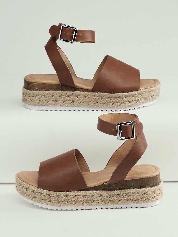 Open Toe Ankle Strap Platform Espadrille Sandals | SHEIN