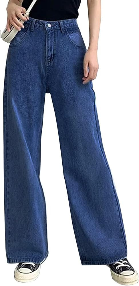 HDLTE Women Ripped Boyfriends Jeans Distressed High Waist Baggy Denim Pants Wide Leg Straight Tro... | Amazon (US)