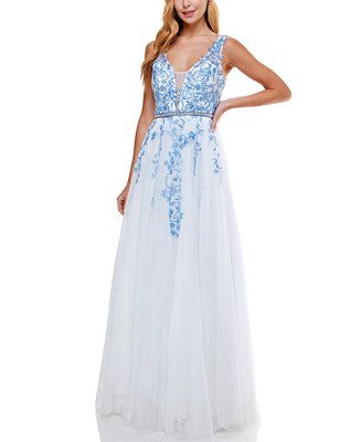 Say Yes to the Prom Juniors V-Neck Embroidered Gown, Created for Macy's & Reviews - Dresses - Jun... | Macys (US)