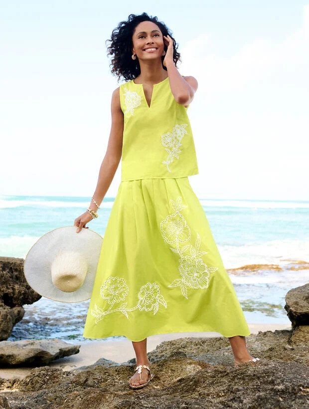 Embroidered Poplin Sleeveless Top | Talbots
