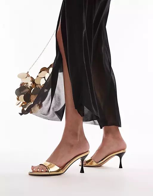Topshop Ginny heeled mule in gold | ASOS (Global)