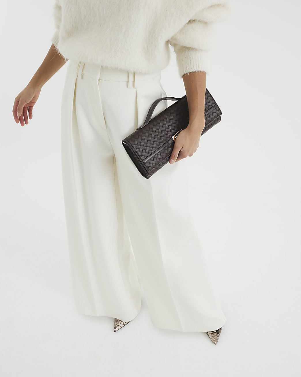 Petite Cream High Waisted Wide Leg Trousers | River Island (UK & IE)