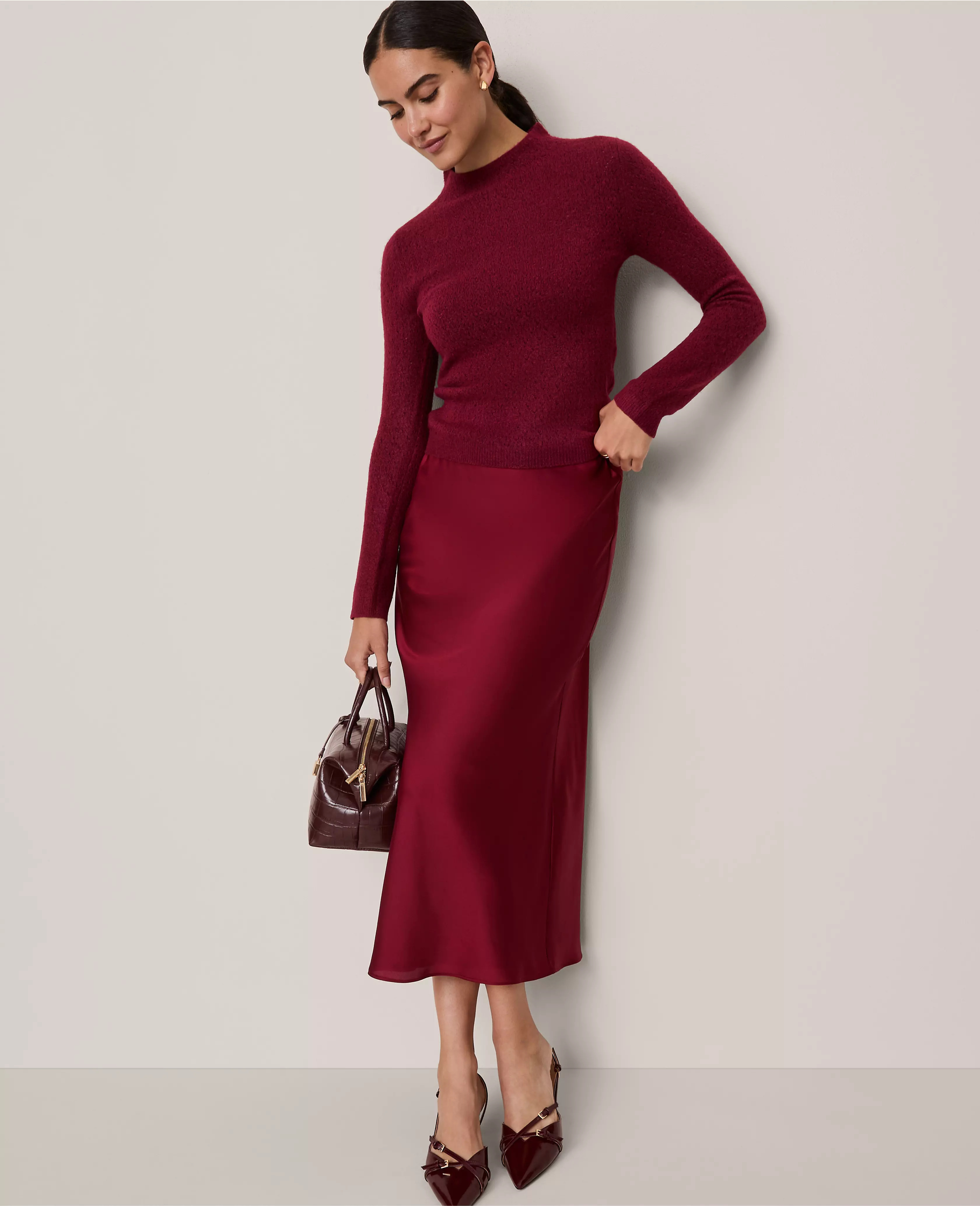 Satin Bias Midi Slip Skirt | Ann Taylor