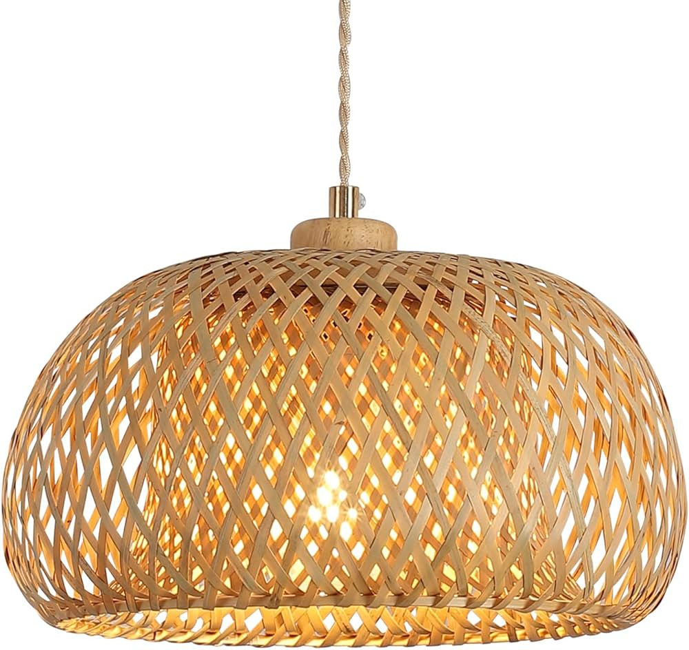 Bamboo Pendant Light Fixture One-Light Adjustable Boho Basket Handmade Woven Pendant Lighting for... | Amazon (US)