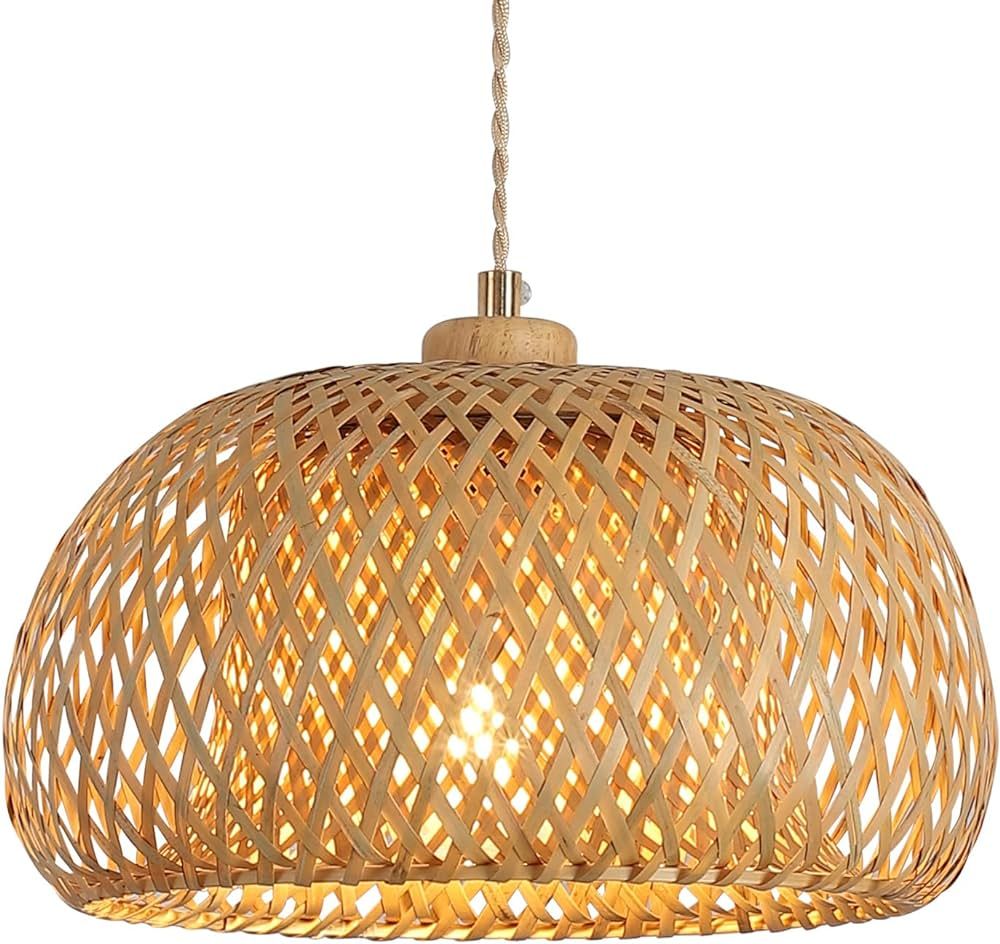 Bamboo Pendant Light Fixture One-Light Adjustable Boho Basket Handmade Woven Pendant Lighting for... | Amazon (US)