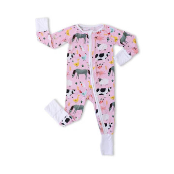 Pink Farm Animals Bamboo Viscose Zippy | Little Sleepies
