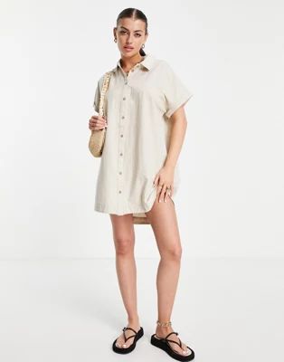 Rhythm classic linen shirt dress in sand | ASOS (Global)