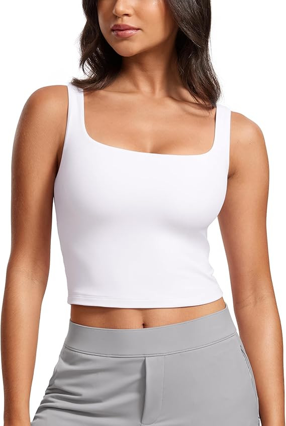 CRZ YOGA Womens Butterluxe Double Lined Square Neck Tank Tops Sleeveless Workout Yoga Tight Shirt... | Amazon (US)