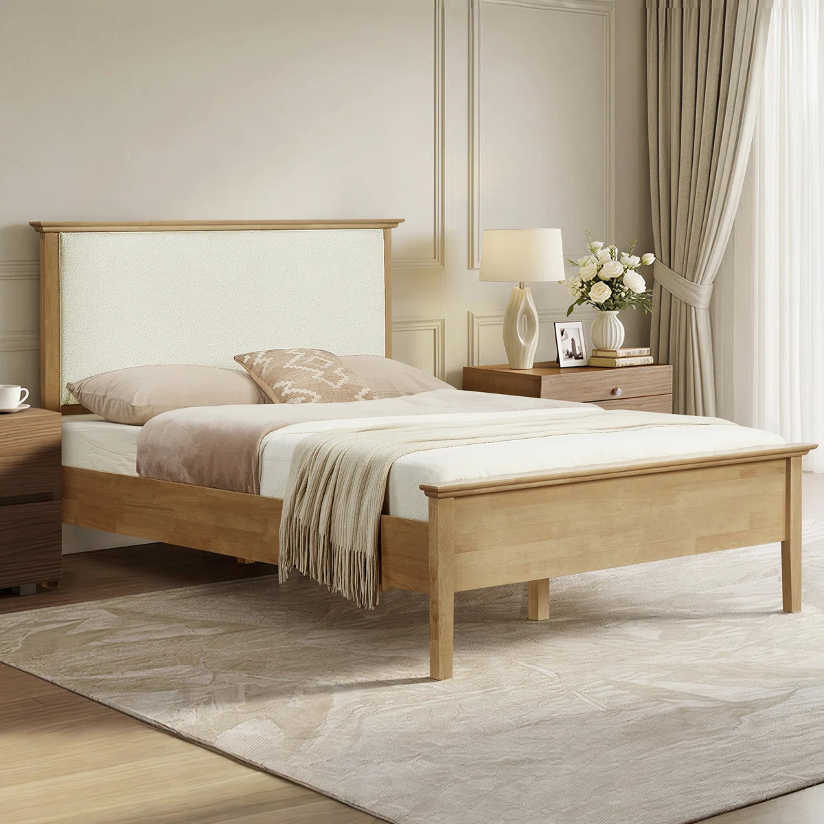 Eirene Farmhouse Solid Wood Platform Bed With Boucle Upholstered Headboard | Wayfair North America
