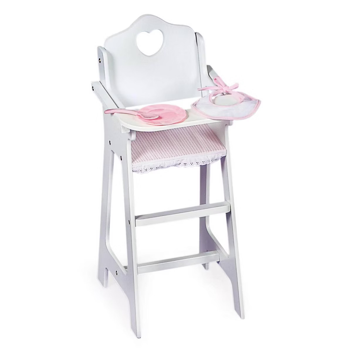 Badger Basket Doll High Chair with Accessories and Free Personalization Kit - White/Pink/Gingham | Target
