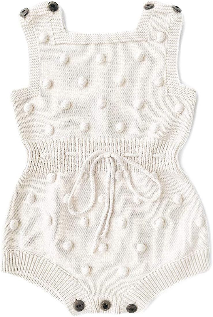 Simplee kids Baby Girl Knit Pompoms Romper Sleeveless Baby Girl Knit Clothes | Amazon (US)