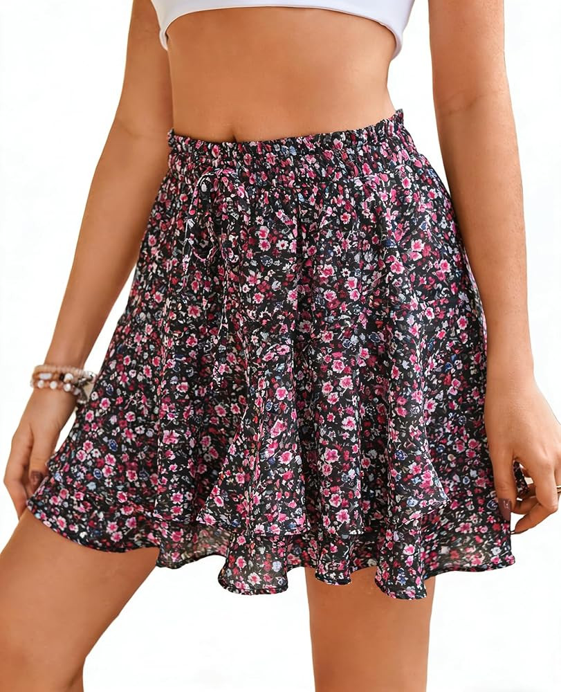 SimpleFun Womens Skorts Floral Ruffle Flowy Shorts Summer Flared Mini Skirt | Amazon (US)