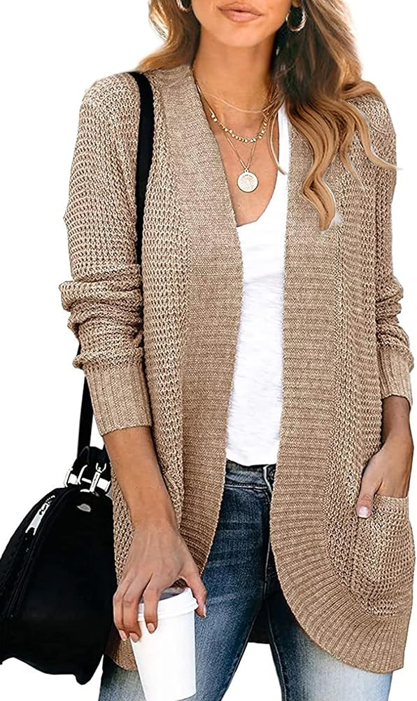KIRUNDO 2022 Women’s Open Front Cardigan Long Sleeve Knitted Soft Sweater Loose Lightweight Slouchy  | Amazon (US)