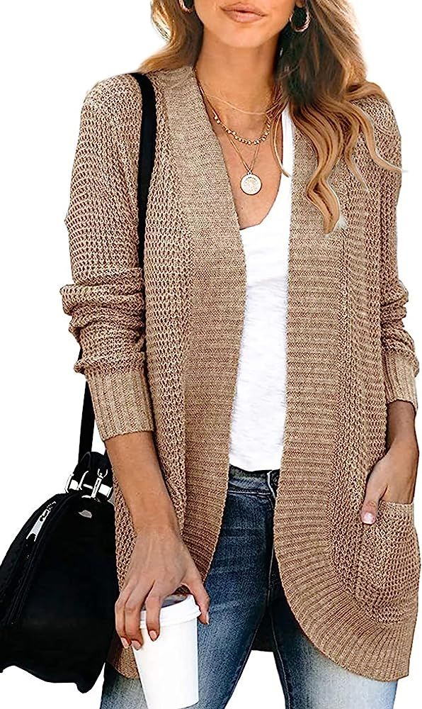 KIRUNDO 2022 Women’s Open Front Cardigan Long Sleeve Knitted Soft Sweater Loose Lightweight Slouchy  | Amazon (US)