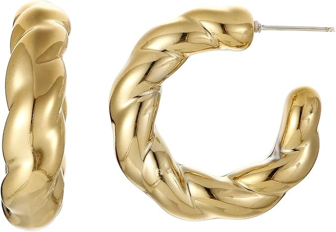 RUOFFETA Twisted Rope Round Hoop Earrings, Lightweight C Shape Candy Earrings for Women Girls | Amazon (US)