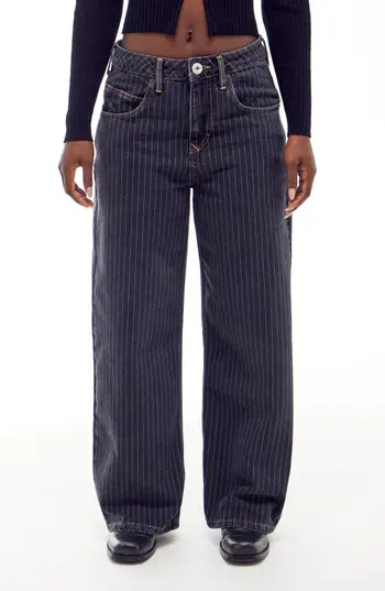 BDG Urban Outfitters Jaya Pinstripe Low Rise Wide Leg Jeans in Black at Nordstrom Rack, Size 29 X 32 | Nordstrom Rack