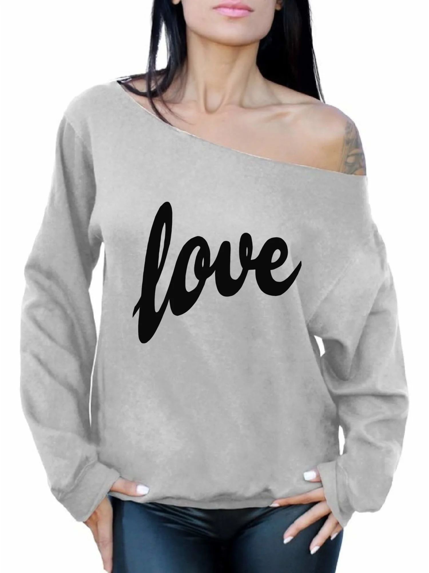 Awkward Styles Love Sweatshirt Love Off The Shoulder Sweatshirt Valentine's Day Love Sweater Slou... | Walmart (US)