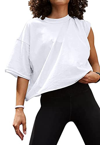 O Neck Solid Women's Plus Size Tops Ribbed Lightweight Short Sleeve Womens Shirts Tees Dressy Cotton Workout Cropped Top Sweat Running Sports T-Shirt Sexy Crop Tops for Women White X-Large | Amazon (US)