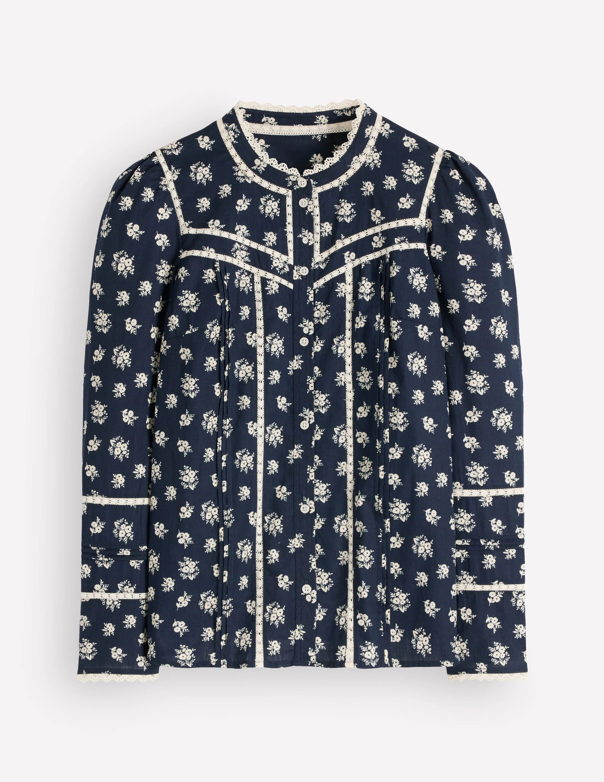 Carmen Lace Trim Cotton Top-French Navy, Delicate Garden | Boden UK
