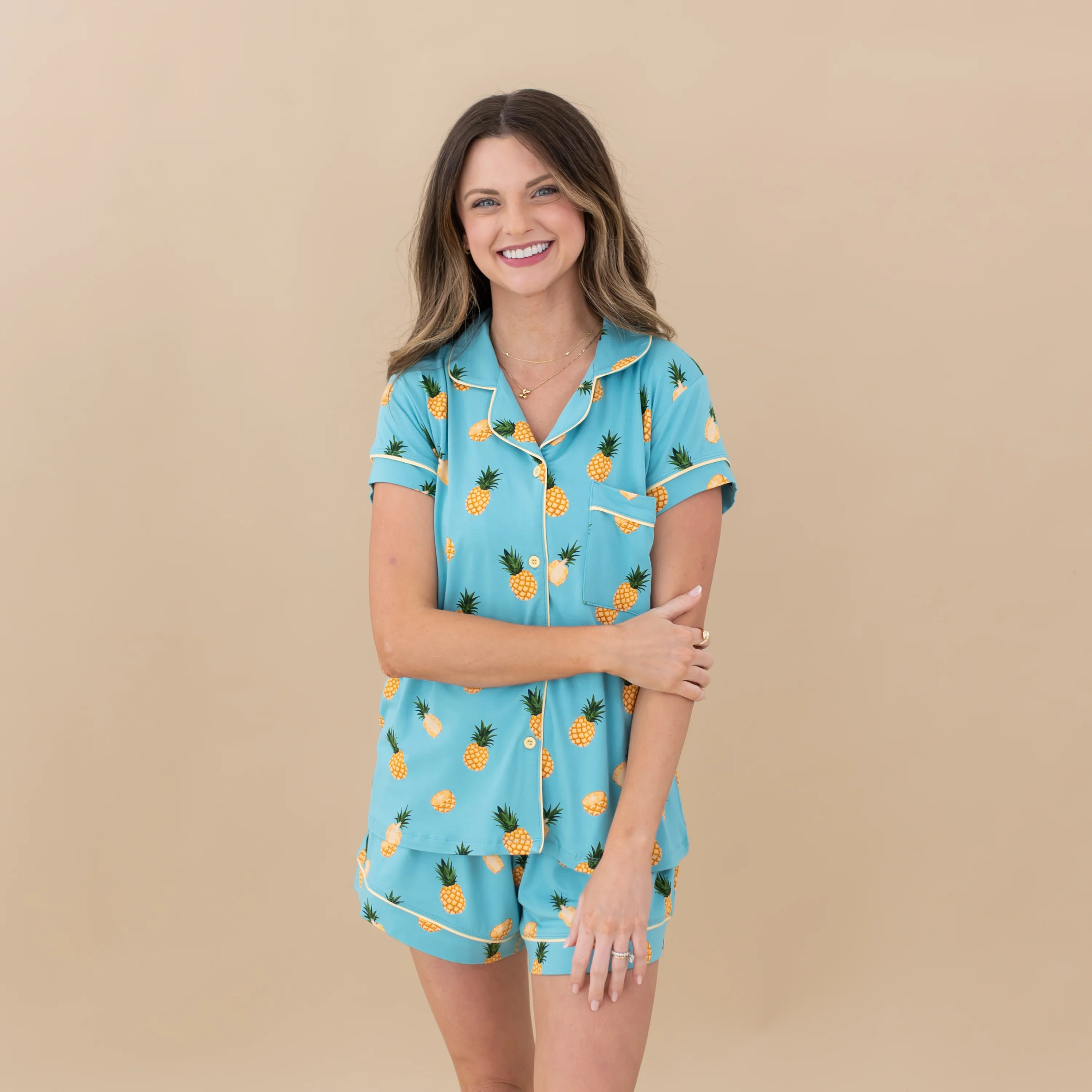 Women's Short Sleeve Pajama Set in Pineapple | Kyte Living