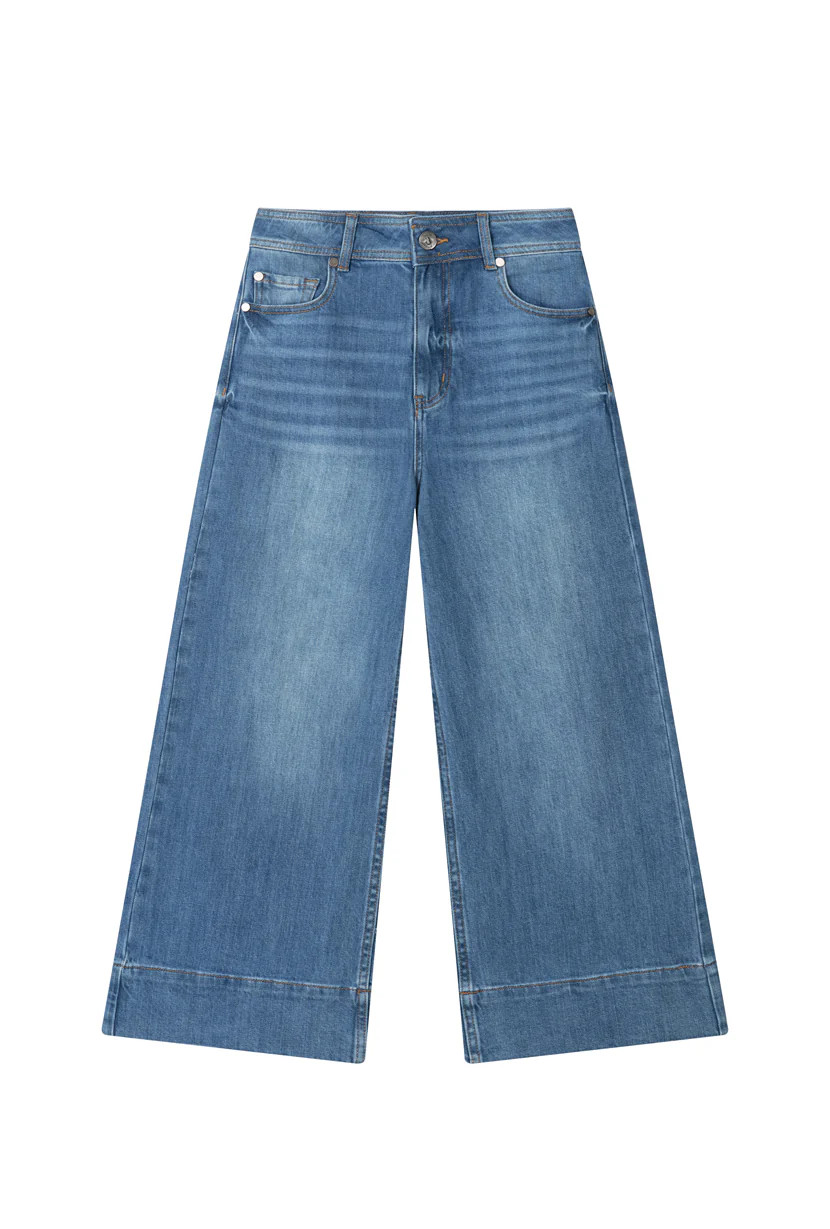 Esme High-Rise Wide-Leg Cropped Jeans - Mist Blue | Petite Studio NYC