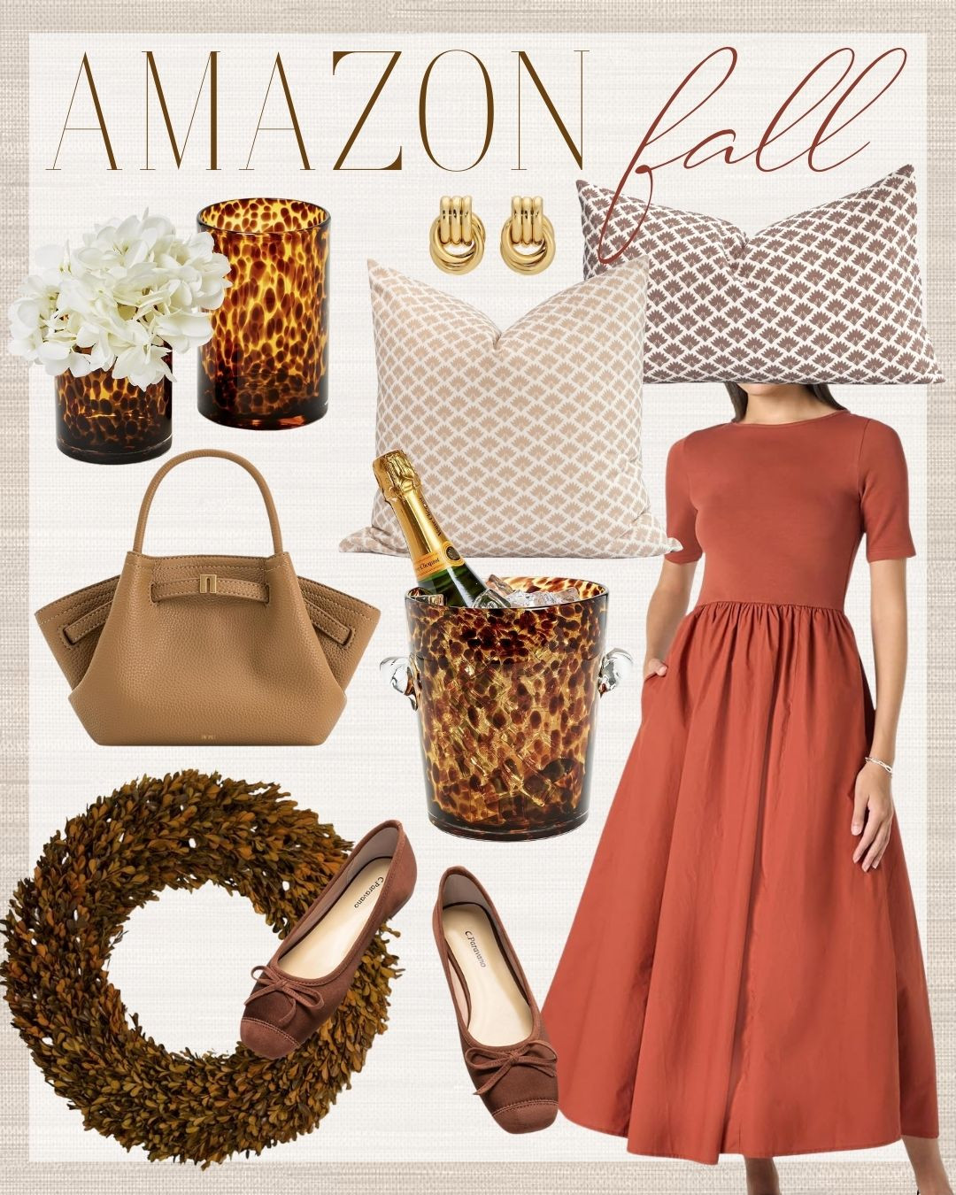 perfect fall outfit and decor | cozy dresses | stylish flats | tortoise glass decor | comfy pillows | fall wreaths 

 #LTKSeasonal #LTKHome #LTKStyleTip
