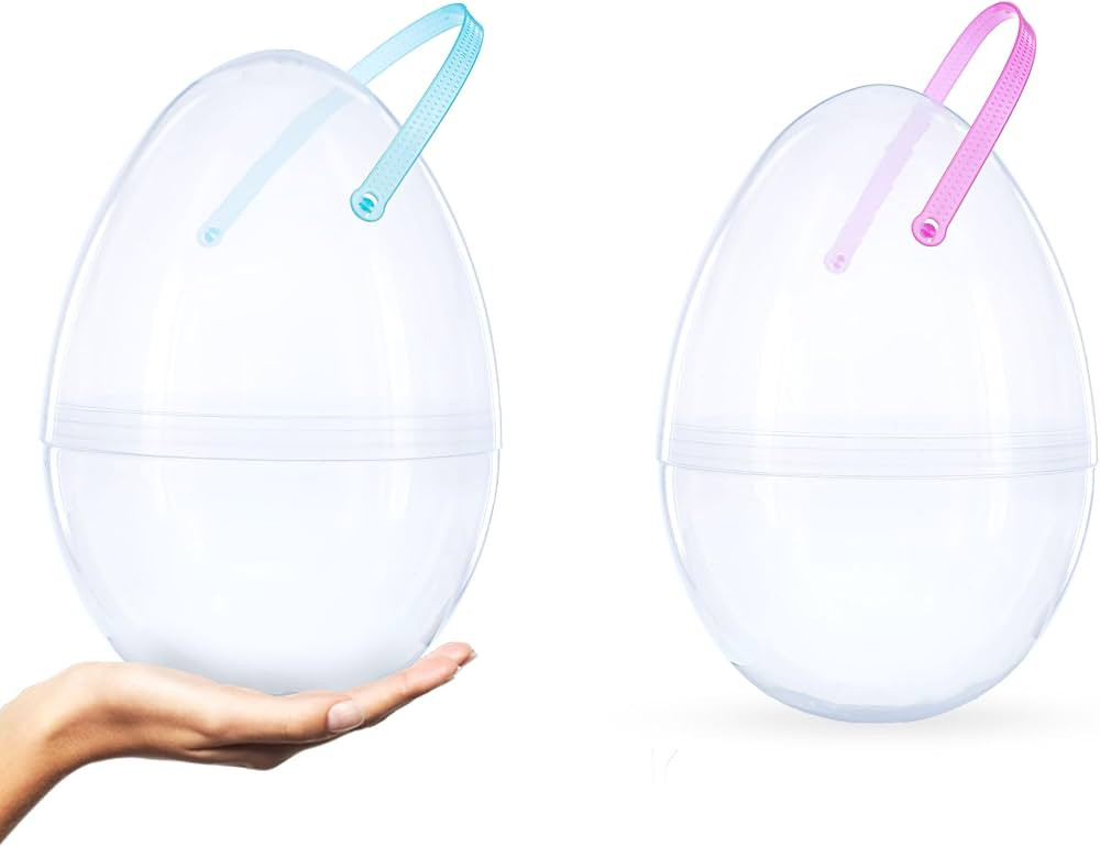 Clear Wonder: Set of 2 Transparent Jumbo Size Plastic Easter Eggs with Handles 10 Inches | Amazon (US)