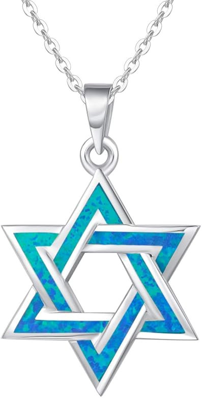FANCIME Hanukkah Sterling Silver Created Blue Opal Star Necklace/Dangle Earrings/Bracelet Charm D... | Amazon (US)