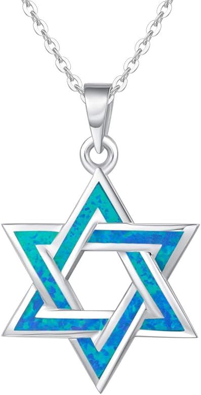 FANCIME Hanukkah Sterling Silver Created Blue Opal Star Necklace/Dangle Earrings/Bracelet Charm D... | Amazon (US)
