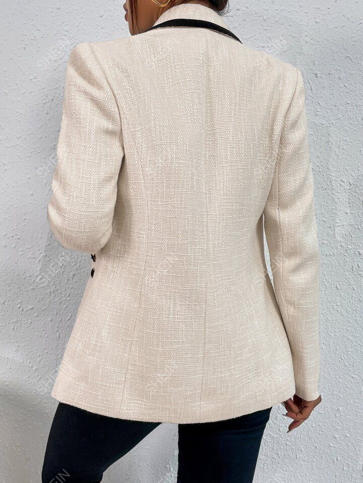 SHEIN BIZwear Contrast Binding Double Breasted Blazer Workwear | SHEIN
