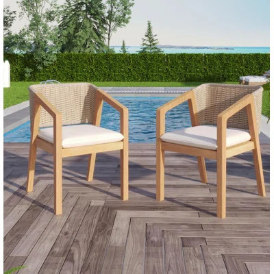 Patio Outdoor Solid Wood Dining Chair Set of 2 | Wayfair North America