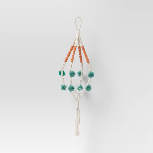 Large Handmade Novelty Macrame Plant Hanger with Poms Cream - Opalhouse™ | Target