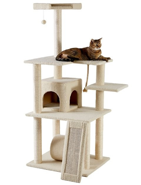 FRISCO 62-in Faux Fur Cat Tree & Condo, Cream - Chewy.com | Chewy.com
