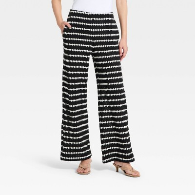 Women's Casual Textured Pull-On Pants - A New Day™ Black/Cream L | Target