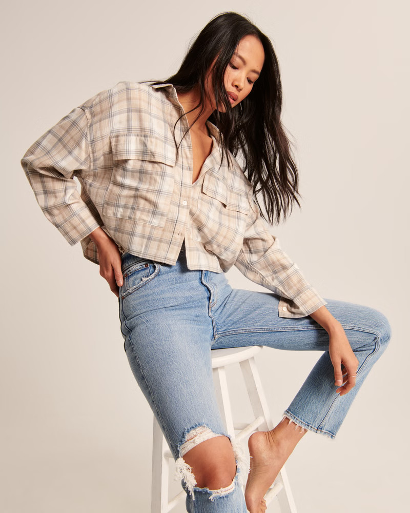 90s Cropped Boxy Flannel Button-Up Shirt | Abercrombie & Fitch (US)
