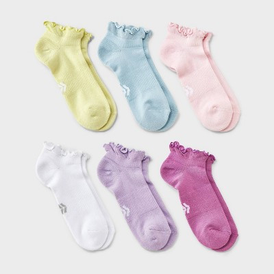 Girls' 6pk Ruffle No Show Socks - All in Motion™ M | Target