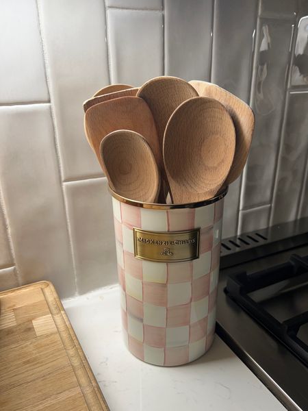 My new Mackenzie Childs Rosy Pink Check utensil holder came in!! I love it for flower arrangements in the spring or around Valentine’s Day! So pretty and luxurious in the kitchen for decor.

#LTKparties #LTKfamily #LTKhome