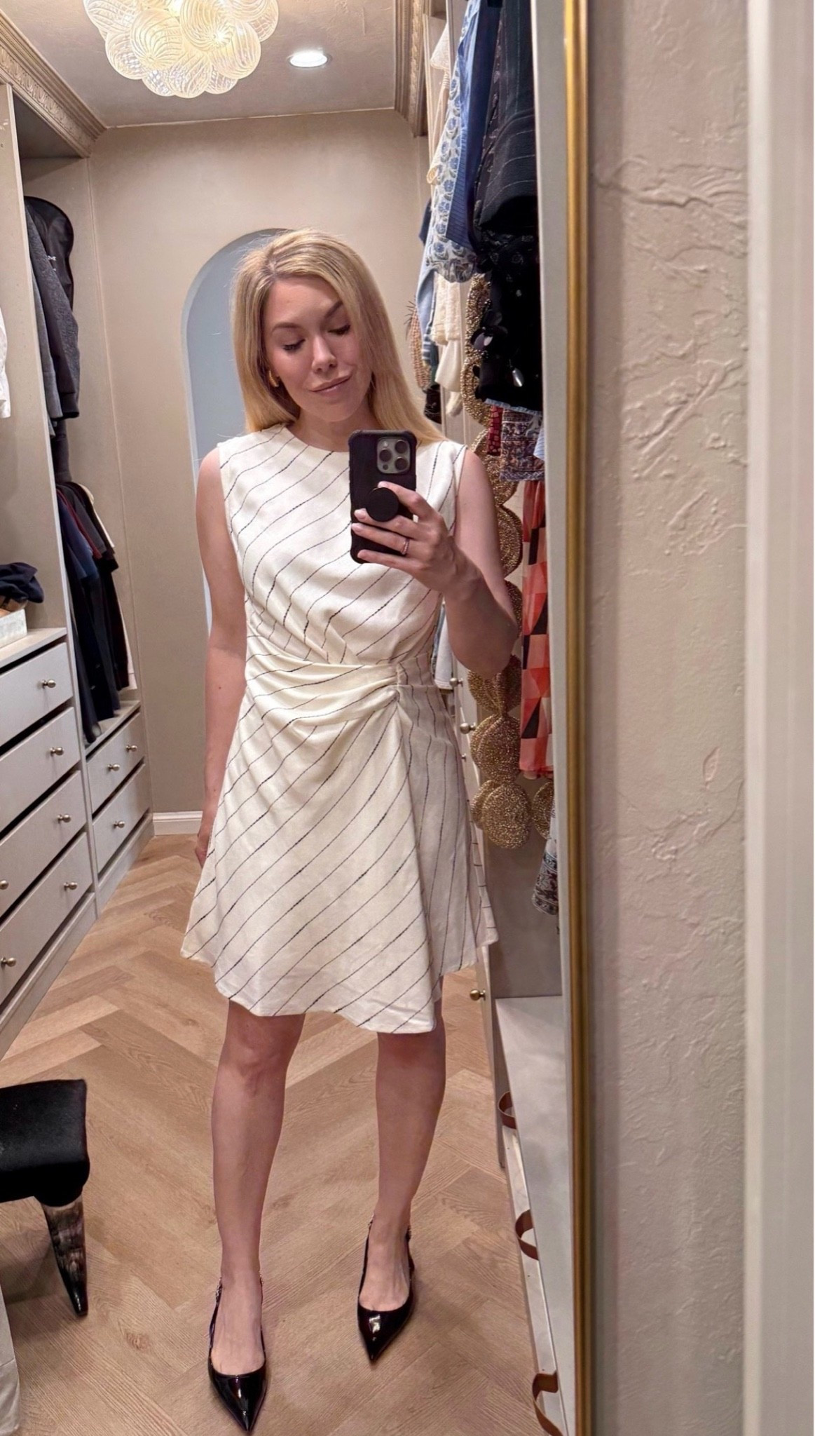 Summer dress
Cute work dress
White dress 
Black kitten heel

#LTKgrwm #LTKootd #LTKWorkwear
