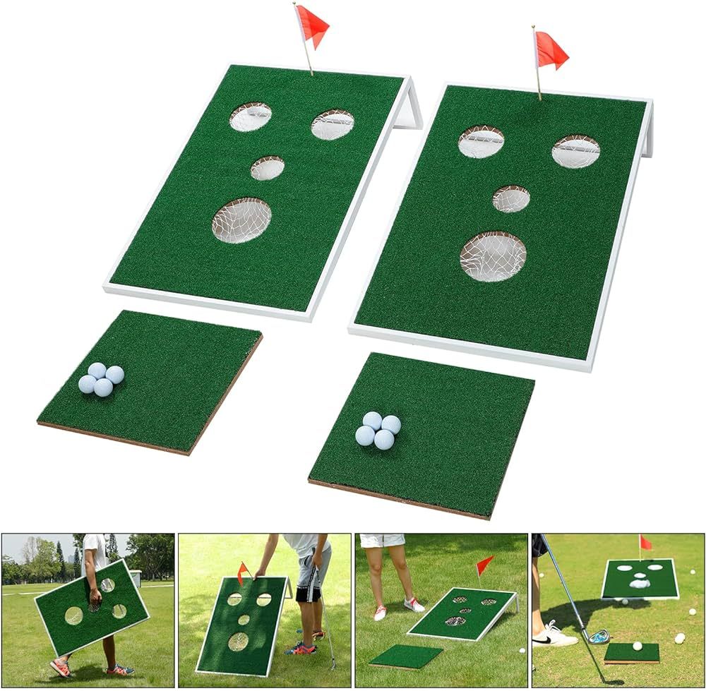 Golf Cornhole Game Set Combined Pong Game, Chipping Yard Game Boards with Chipping Mats & Golf Ba... | Amazon (US)