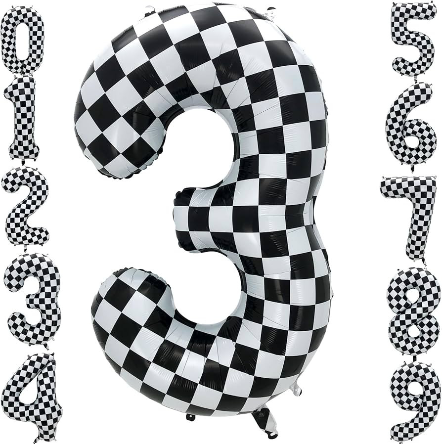 42 Inch Checkered Number Balloon 3, 3rd Race Car Flag Birthday Party Supplies for Boys Girls, Lar... | Amazon (US)