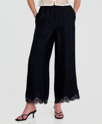 On 34th Women's Crinkle Satin Lace-Hem Pull-On Pants, Macy's Exclusive - Ganache | Macy's