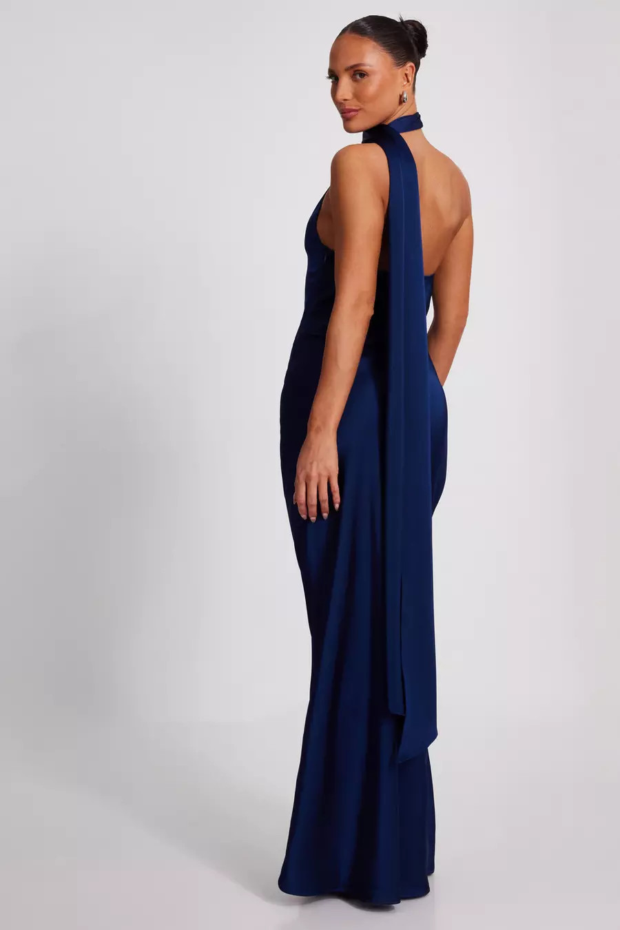 Navy Satin Wrap Neck Maxi Dress | Quiz Clothing