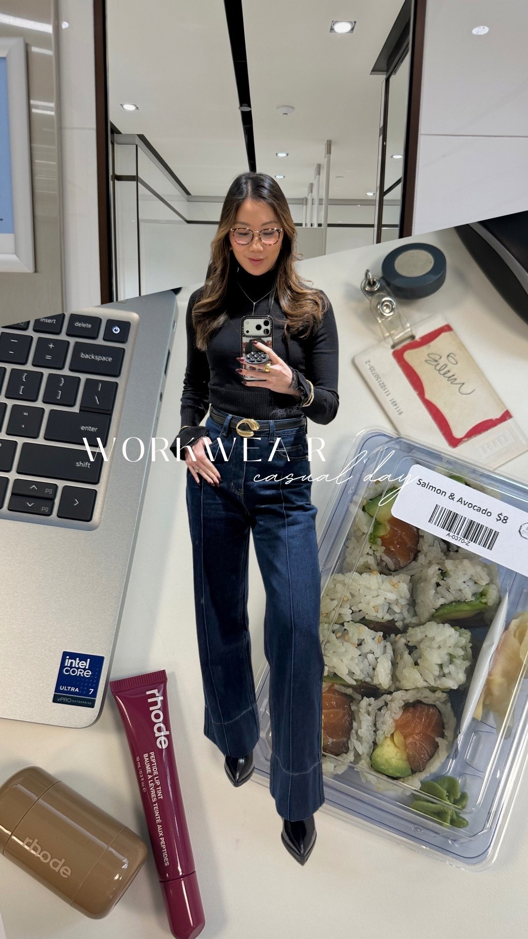 Casual workday, but make it chic 🖤
A black turtleneck styled with dark denim and simple gold accessories — classic capsule wardrobe basics that always work. Effortless, polished, and timeless enough to wear on repeat.
An easy everyday work outfit that’s always on trend without trying too hard.