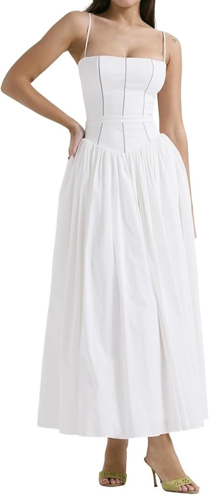 Women's French Solid Color/Flower Halter Sexy Split Breasted Tight Dresses | Amazon (US)
