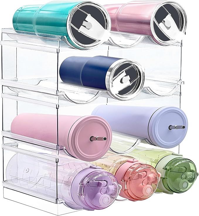 4 Pack Stackable Water Bottle Holders - Kitchen Organization Racks for Fridge, Pantry and Cabinet... | Amazon (US)