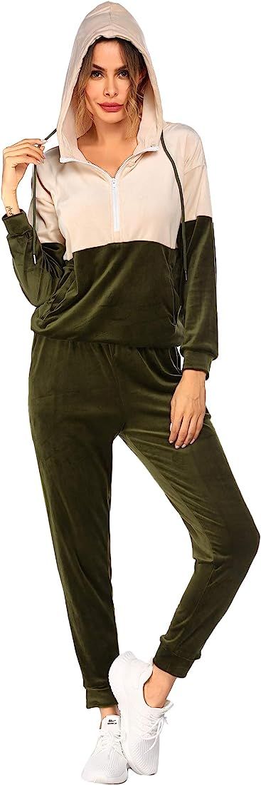 Hotouch Velour Tracksuit Womens 2 Piece Color Block Jogging Suit Set Velvet Sweatsuits Joggers Sport | Amazon (US)